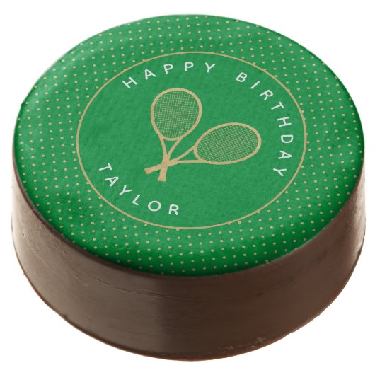 Tennis Party Chic Green Gold Custom Chocolate Covered Oreo (Angled)