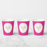 Tennis Party Chic Sports Custom Pink and Gold Paper Cups<br><div class="desc">The tennis player or fan in your life will love these tennis themed pink and gold paper cups featuring gold tennis racquets. Part of a collection from Parcel Studios. *Note: The gold in this product is faux. No real gold foil will be used in manufacturing this product.</div>