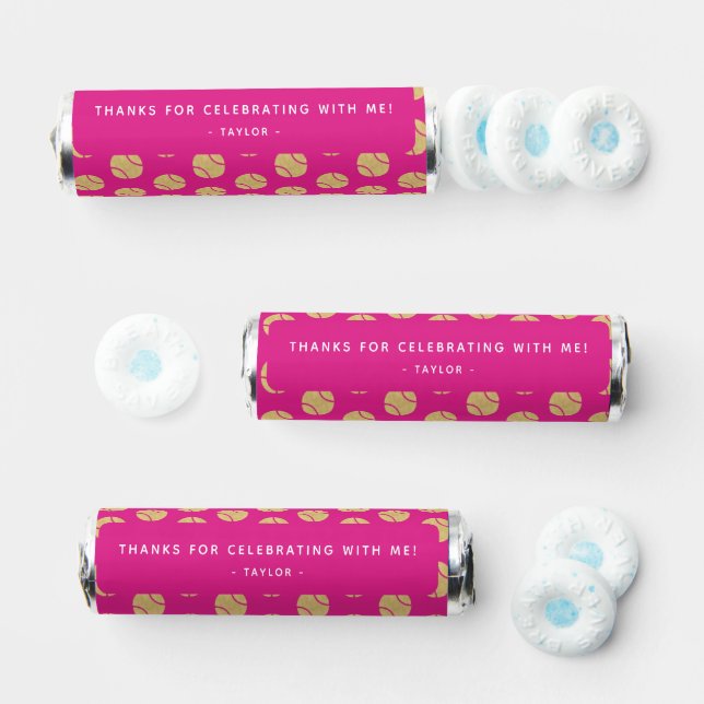 Tennis Party Custom Name Pink and Gold Breath Savers® Mints (Assorted)