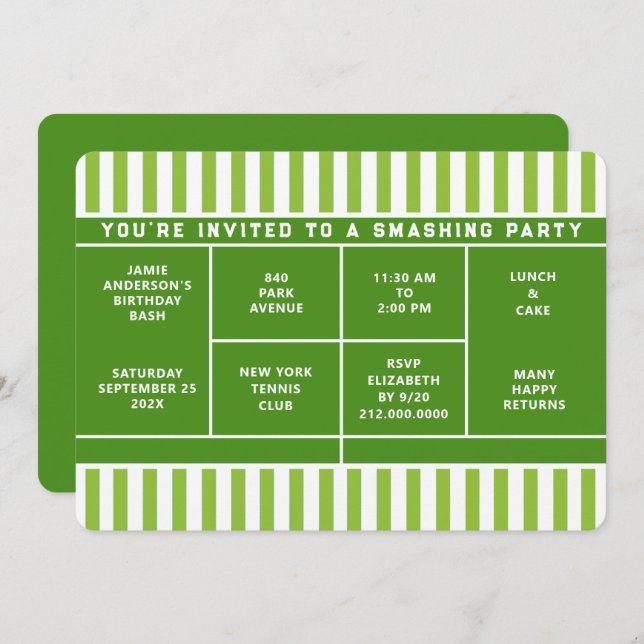 Tennis Party Invitation (Front/Back)