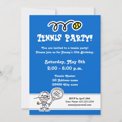Tennis party invitations for boy's Birthday