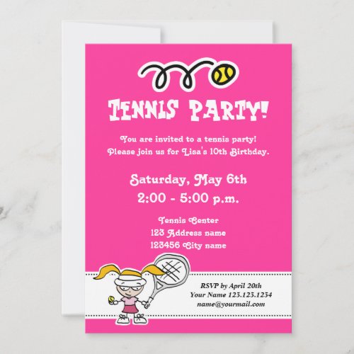 Tennis party invitations for girl's Birthday