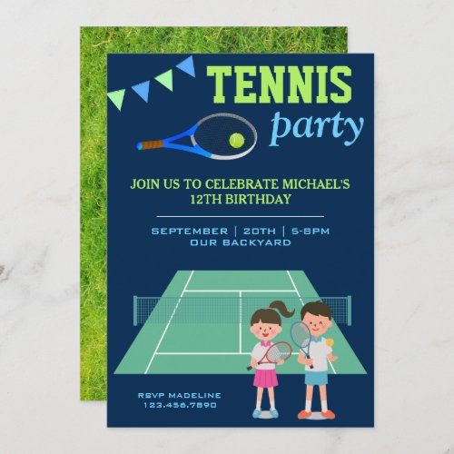 Tennis Party Kids Sports Birthday Invitation