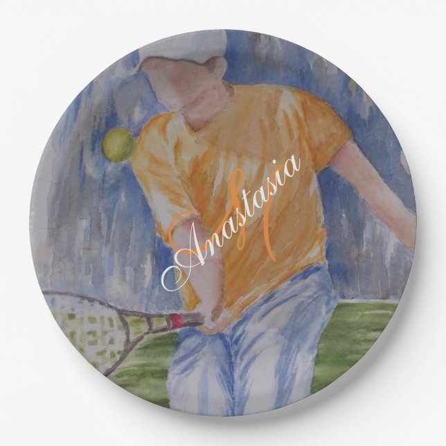 TENNIS PARTY MONOGRAM PAPER PLATES (Front)