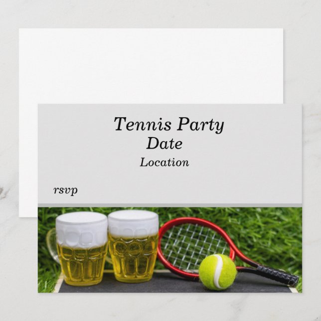 Tennis Party with  racket ball and beer Invitation (Front/Back)