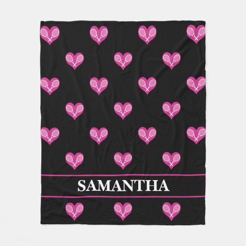 Tennis pattern black and pink _ custom name Fleece Blanket