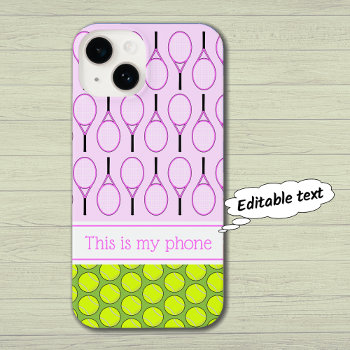 Tennis Pattern Custom Name Blue Iphone 14 Case by Jules_Designs at Zazzle