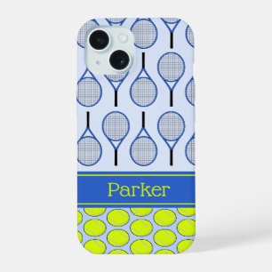 Tennis pattern custom name blue iPhone 15 case
