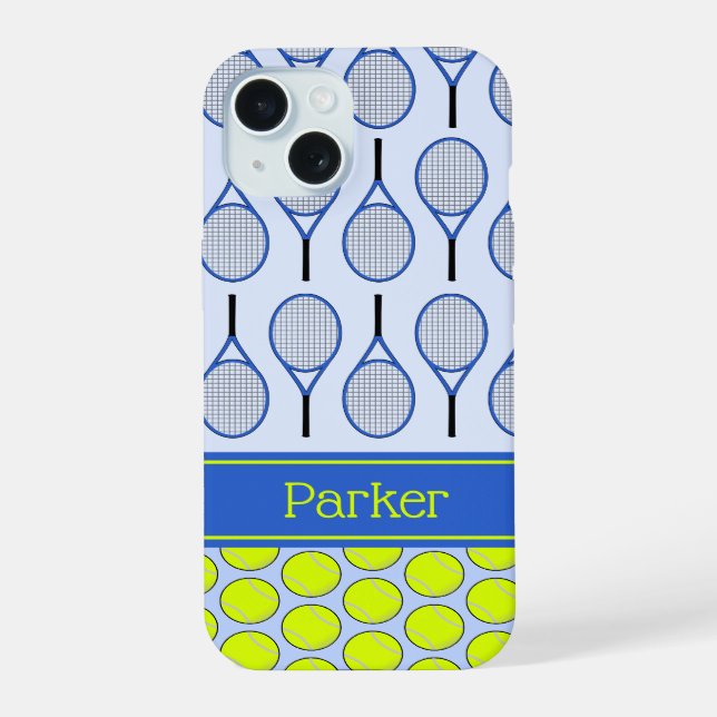 Tennis pattern custom name blue iphone case (Back)