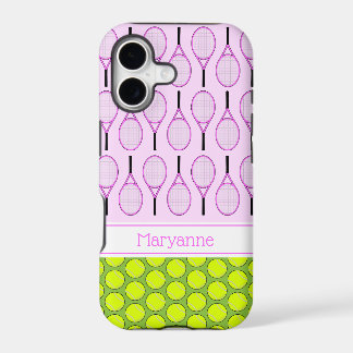 Tennis pattern custom name pink green iPhone 17 case