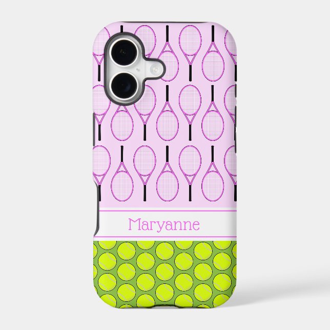 Tennis pattern custom name pink green Case-Mate iPhone case (Back)