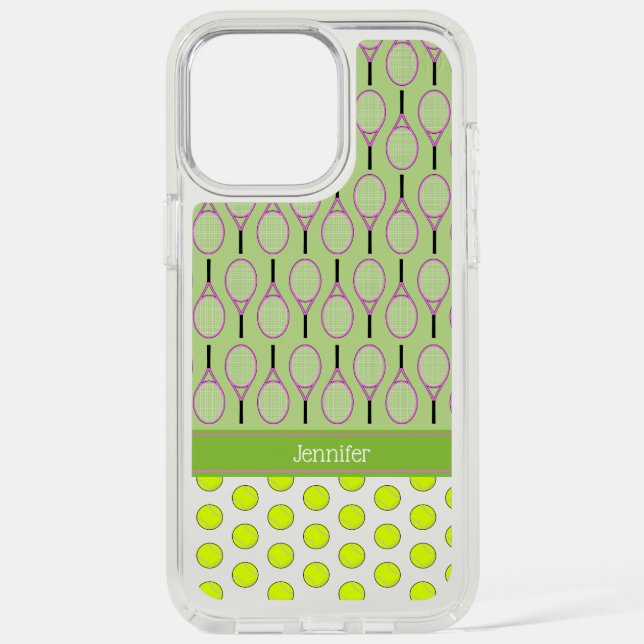Tennis pattern custom name pink green speck iPhone case (Front)
