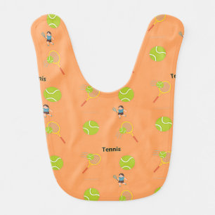 Tennis pattern on brown baby bib