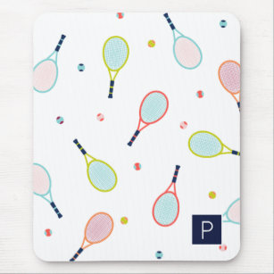 Tennis Pattern Sports Themed Personalized Monogram Mouse Pad