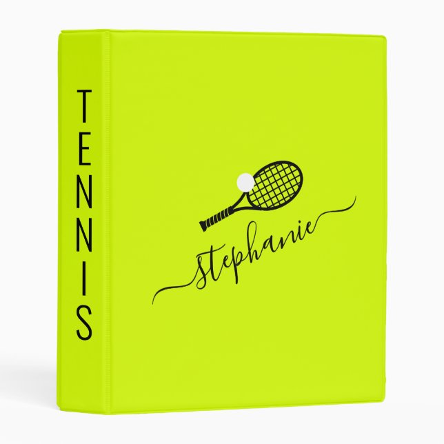Tennis Personalized Bright Yellow Mini Binder (Front/Spine)