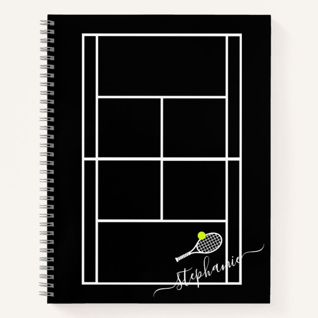 Tennis Personalized Elegant Script Custom Name Notebook (Front)