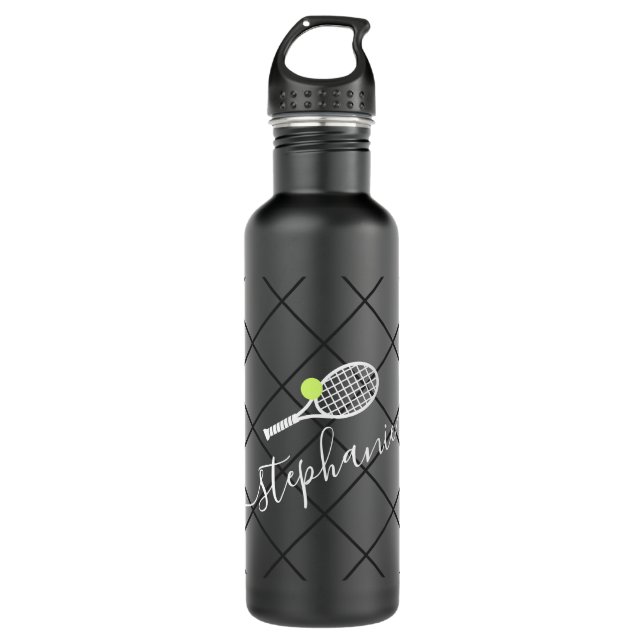 Tennis Personalized Elegant Script Name Stainless Steel Water Bottle (Front)