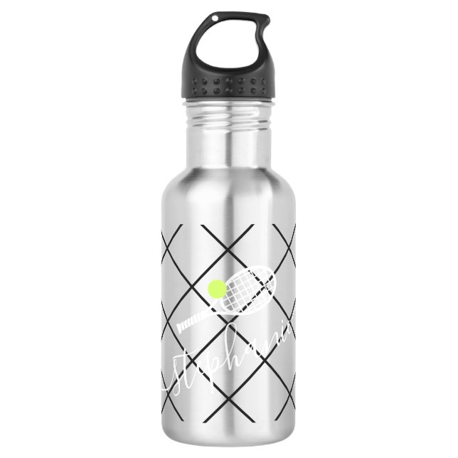 Tennis Personalized Elegant Script Name Stainless Steel Water Bottle (Front)