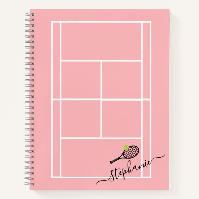 Tennis Personalized Girly Script Monogram Notebook (Front)