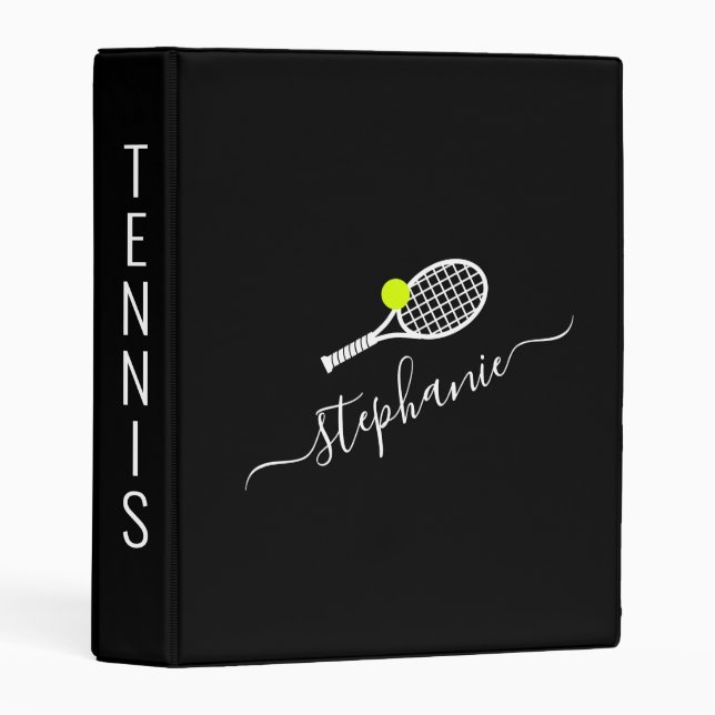 Tennis Personalized Name Black White Mini Binder (Front/Spine)