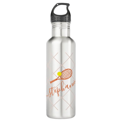 Tennis Personalized Name Clay Court Orange Stainless Steel Water Bottle