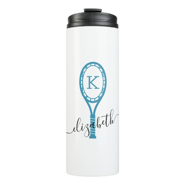 Tennis Personalized Name Initial Teal Thermal Tumbler (Front)