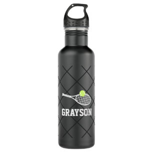 Tennis Personalized Name Modern Black Stainless Steel Water Bottle