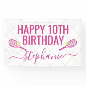 Tennis Personalized Name Pink Birthday Party Banner