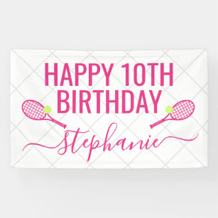 Tennis Personalized Name Pink Birthday Party Banner