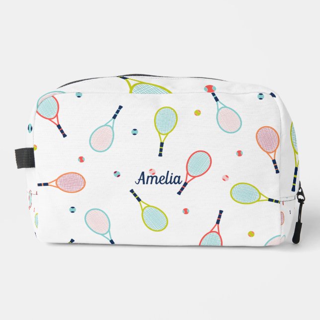 Tennis Personalized Name Pink Green Blue Custom Dopp Kit (Front)