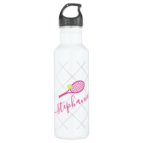 Tennis Personalized Name Pink Stainless Steel Water Bottle