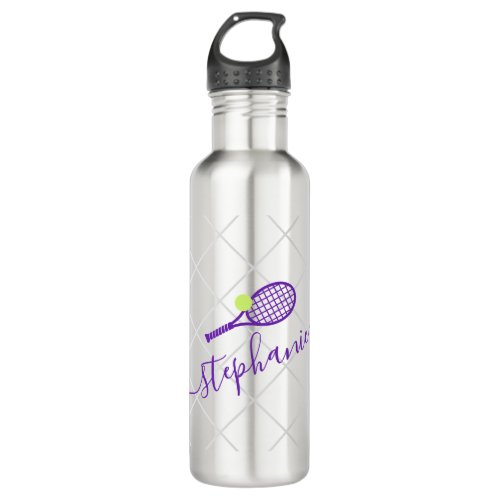 Tennis Personalized Name Purple Stainless Steel Water Bottle