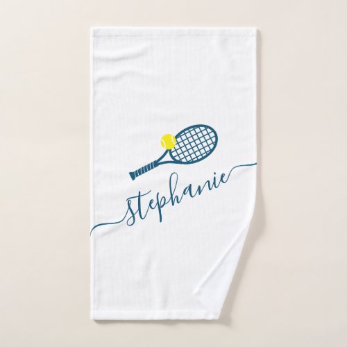 Tennis Personalized Name Script Monogram Blue Hand Towel