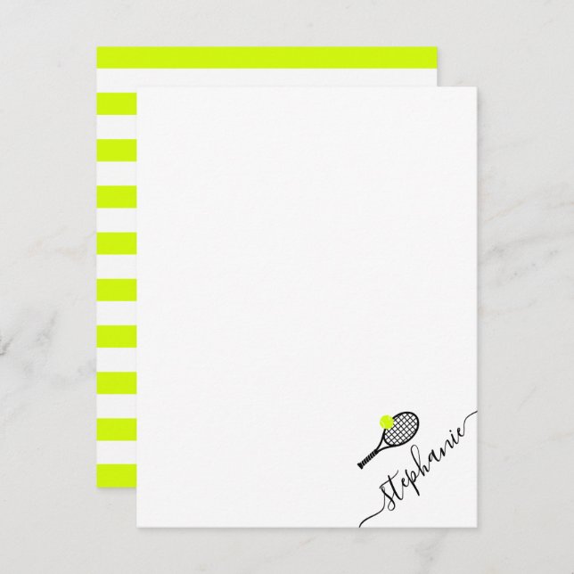 Tennis Personalized Name Script Monogram Note Card (Front/Back)