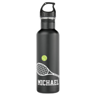 Tennis Personalized Name White Black Stainless Steel Water Bottle