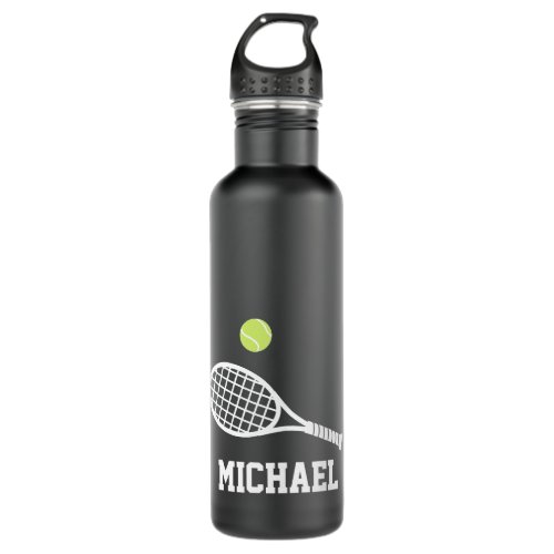 Tennis Personalized Name White Black  Stainless Steel Water Bottle