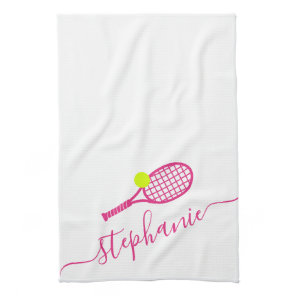 Tennis Personalized Pink Script Name Kitchen Towel