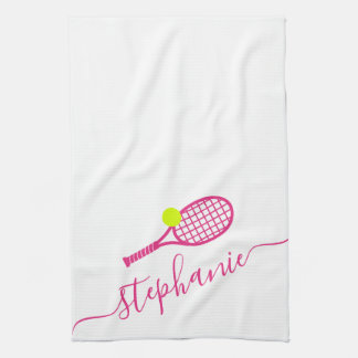 Tennis Personalized Pink Script Name Kitchen Towel