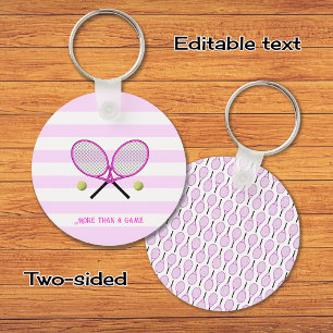 Tennis personalized pink striped keychain