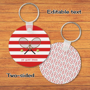 Tennis personalized red striped keychain