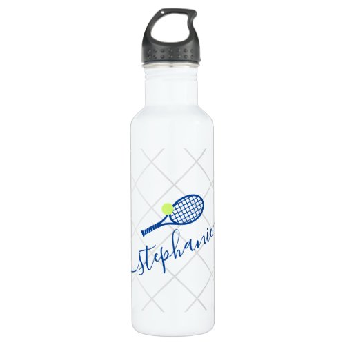 Tennis Personalized Script Blue Name  Stainless Steel Water Bottle