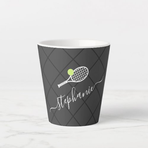 Tennis Personalized Script Name Monogram Latte Mug
