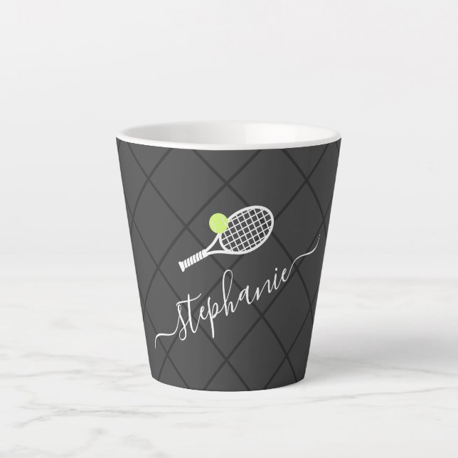 Tennis Personalized Script Name Monogram Latte Mug (Front)