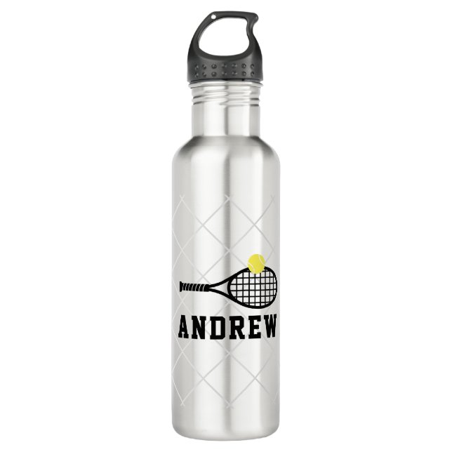 Tennis Personalized Silver Gray Stainless Steel Water Bottle (Front)