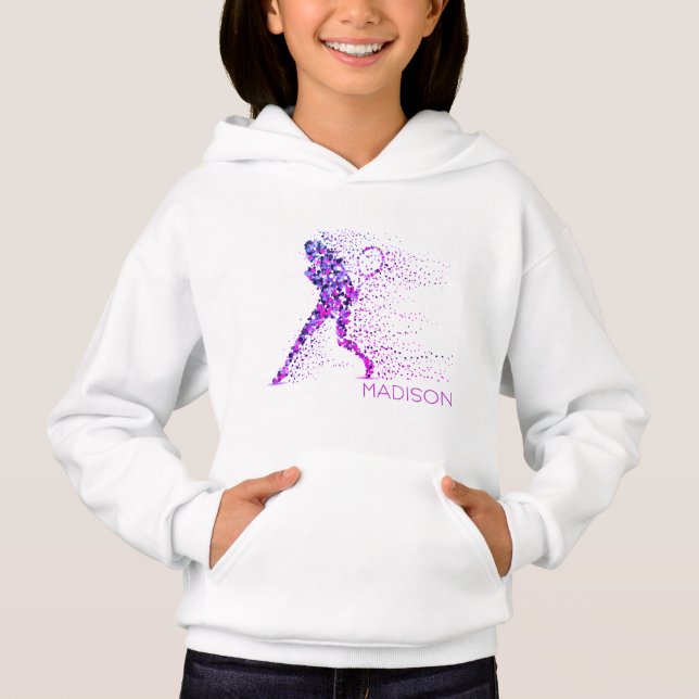 Tennis Pink Pixels Personalized Name Hoodie (Front)