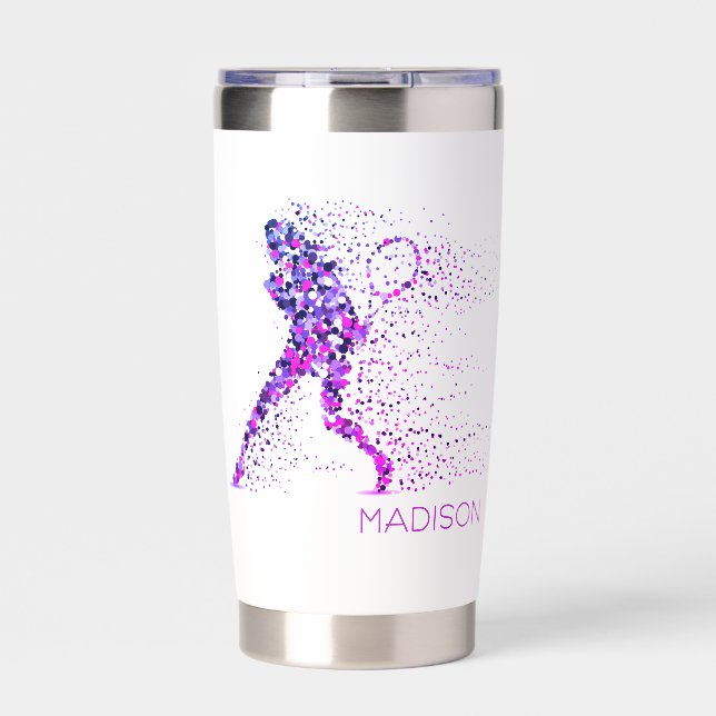 Tennis Pink Pixels Personalized Name Insulated Tumbler (Front)