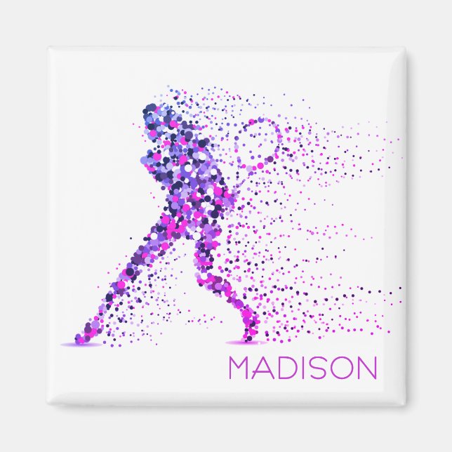 Tennis Pink Pixels Personalized Name Magnet (Front)
