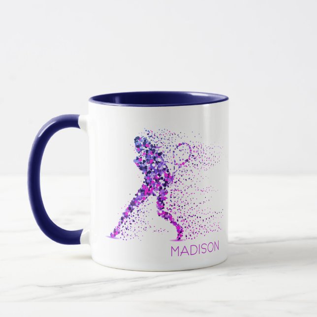 Tennis Pink Pixels Personalized Name Mug (Left)