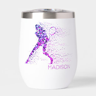 Tennis Pink Pixels Personalized Name Thermal Wine Tumbler