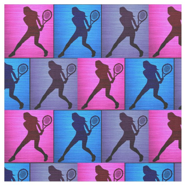 Tennis Pink, Purple, Blue Tile Fabric (Close Up)